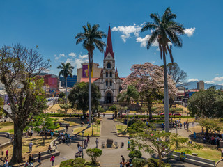 The beautiful church in a park in Costa Rica