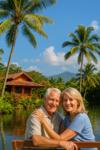 Happy senior couple enjoying retirement in a tropical Costa Rica community – Villa Alegría