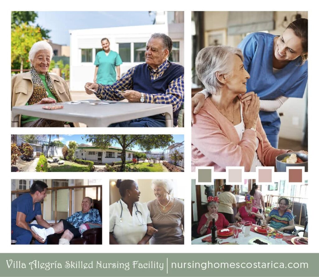 Collage of Villa Alegría residents relishing the community's offerings and amenities